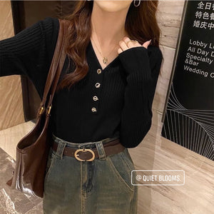 Basic Front Button Long Sleeves Top - 3 colors