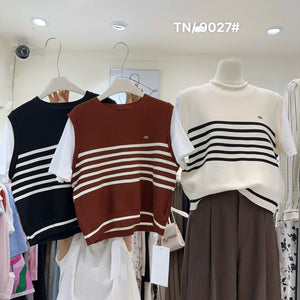 Striped Knit Short Sleeves Top