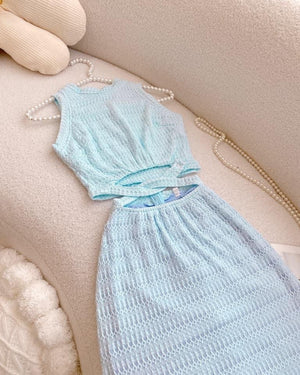 Blue Set of 2pc - Crop Top and Skirt