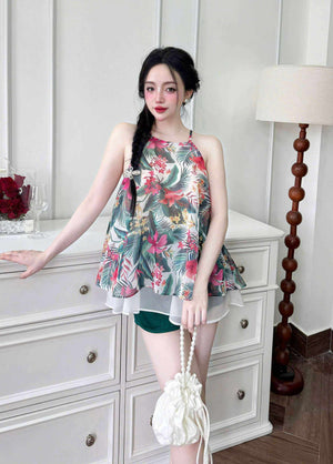(Size XL: 120-160 lbs) Cute Short Sleeved Latin Silk Pajama Set
