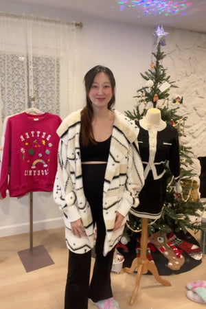 Bohemian Geo Stripe Print Sherpa Hoodie Cardigan