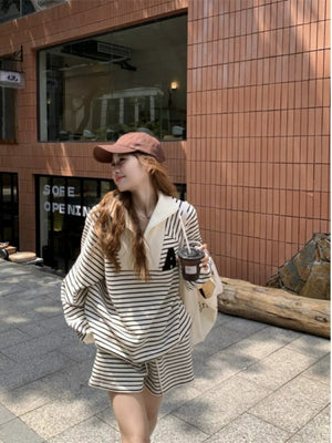 SET - Striped Polo Top and Shorts