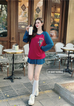 SET of 2 - Long Sleeve Cute Top and Skort