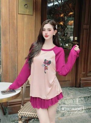 SET of 2 - Long Sleeve Cute Top and Skort