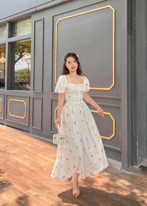 Embroidered Flowers Midi Dress