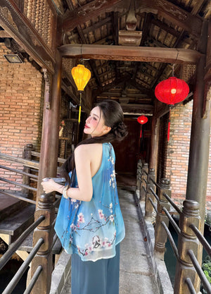 L19 Set Áo Cổ Yếm Quần Lụa