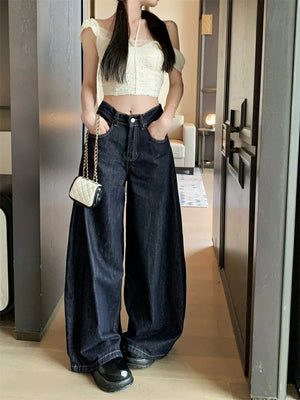 High Waisted Wide Leg Straight Jeans
