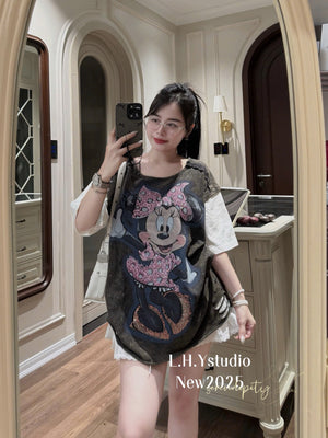 N14 Distressed Mic.key Tee Top