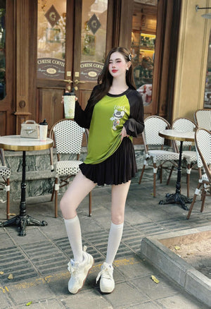 SET of 2 Long Sleeve Cute Top and Skort