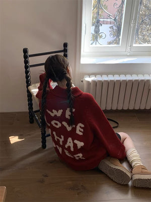 “We Love Whatever” Smiley Red Cardigan