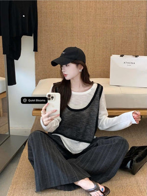 Cream Lace 2 in 1 Long Sleeves Top