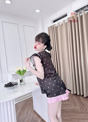 (90-120 lbs) Cute Short Sleeved Latin Silk Pajama Set