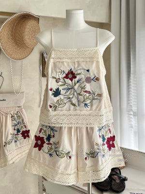 Embroidered Sleeveless Top and Shorts SET
