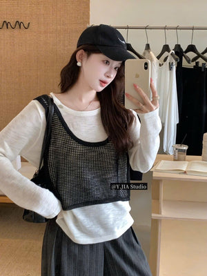 Cream Lace 2 in 1 Long Sleeves Top