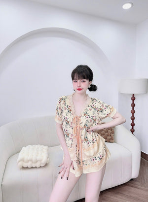 (90-120 lbs) Cute Short Sleeved Latin Silk Pajama Set