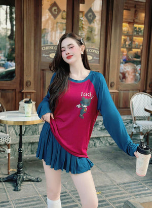 SET of 2 - Long Sleeve Cute Top and Skort