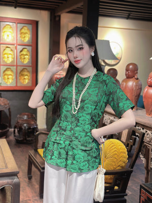 B18 S - Bà Ba Gấm Hoa Cao Cấp Tay Ngắn