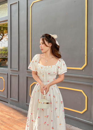 Embroidered Flowers Midi Dress