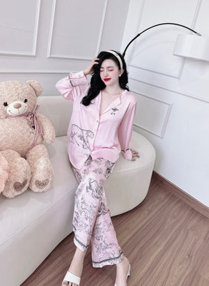 Round Neck Unique Details Pajamas 001