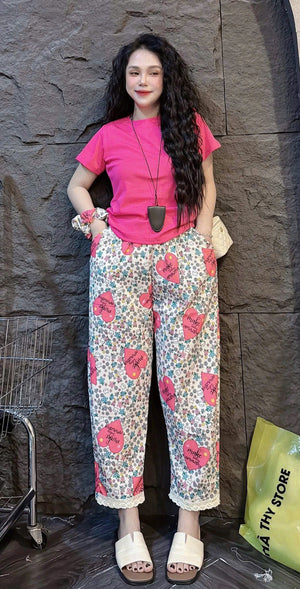 Cotton Crop Tee Top and Cute Pants Set