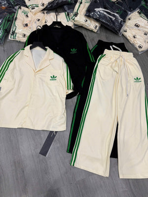 Set Short Sleeves Button Up Top and Long Pants