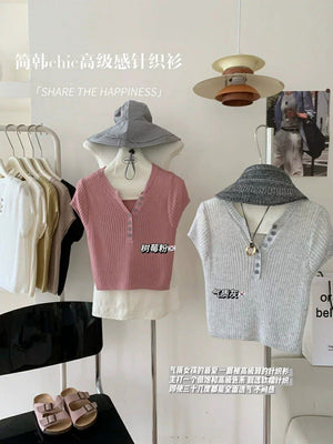 Stretchy Cropped Front Buttons Top