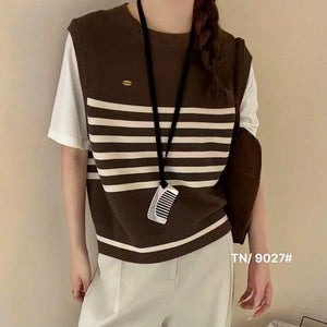 Striped Knit Short Sleeves Top