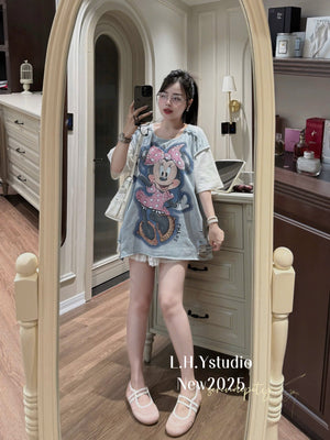 N14 Distressed Mic.key Tee Top