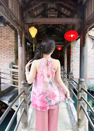 L17 Set Áo Cổ Yếm Quần Lụa