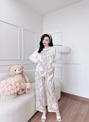 Round Neck Unique Details Premium Silk Pajamas 006