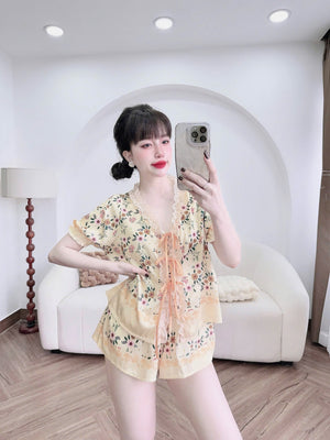 (90-120 lbs) Cute Short Sleeved Latin Silk Pajama Set
