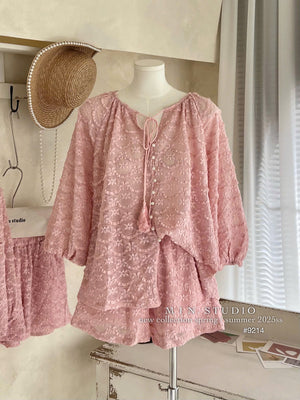 Pink Mid Length Sleeves Two-Piece Set
