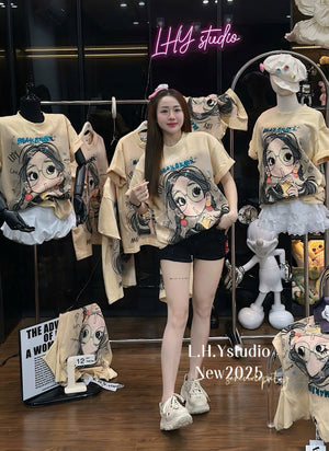 N13 Braided Hair Girl Sparkling Tshirt Top