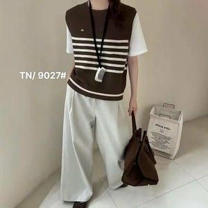 Striped Knit Short Sleeves Top