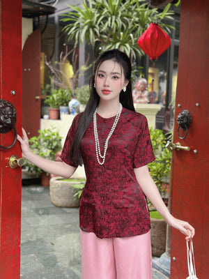 B16 M - Bà Ba Gấm Hoa Cao Cấp Tay Ngắn