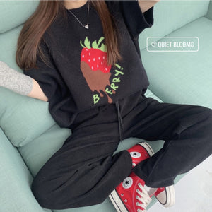 Black Strawberry Knit Top