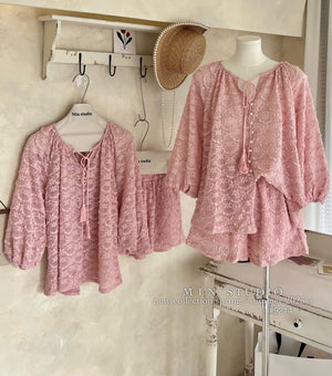 Pink Mid Length Sleeves Two-Piece Set