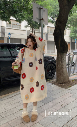 Flowers Knit Sweater Dress