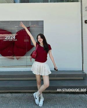 Cute Short Sleeved Lace Top