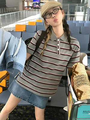 Striped Polo Tee Top