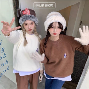 Brown Sweater with Embroidered Bear