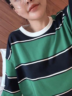 Green striped oversized tee T-shirt