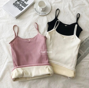 Fleece Lined Sleeveless Spaghetti Straps Tops