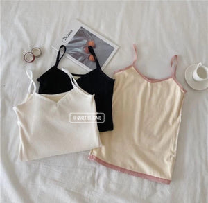 Fleece Lined Sleeveless Spaghetti Straps Tops