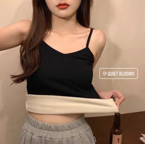Fleece Lined Sleeveless Spaghetti Straps Tops