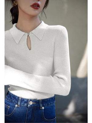 Basic Front Cutout Peekaboo Long Sleeves Top