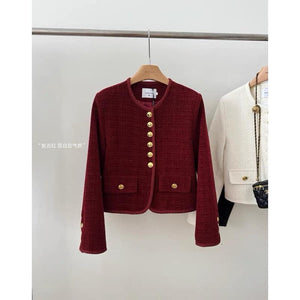 Premium Tweed Jacket with Golden Buttons in Dark Red