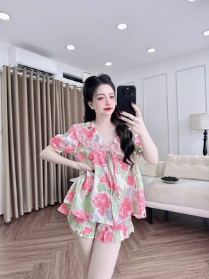 (90-120 lbs) Cute Short Sleeved Latin Silk Pajama Set