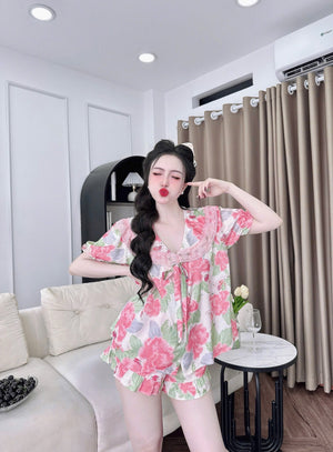 (90-120 lbs) Cute Short Sleeved Latin Silk Pajama Set