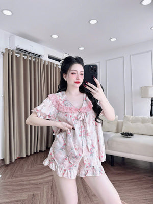 (90-120 lbs) Cute Short Sleeved Latin Silk Pajama Set